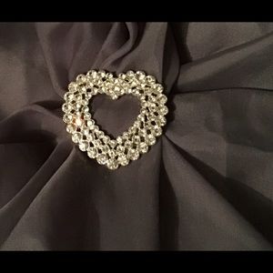 Vintage heart shaped rhinestone brooch, marked RMN
